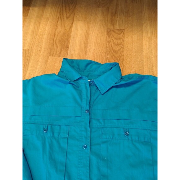Diane Von Furstenberg Blouse Top Womens Size 20 Button Up Roll Tab Teal - Picture 5 of 10